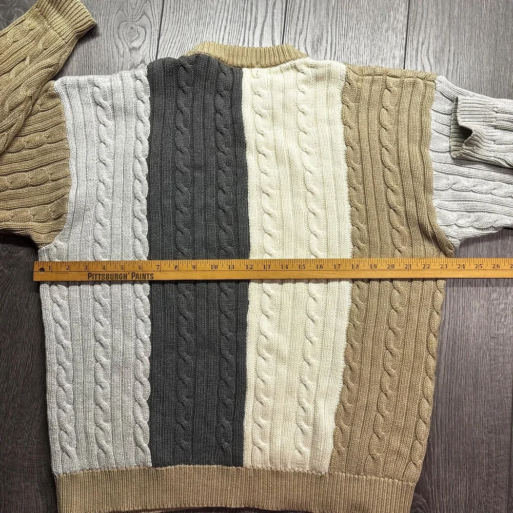 Vintage Izod Club Lacoste Cable Knit Sweater Medium 1990s Brown Grey Golf - Picture 7 of 8